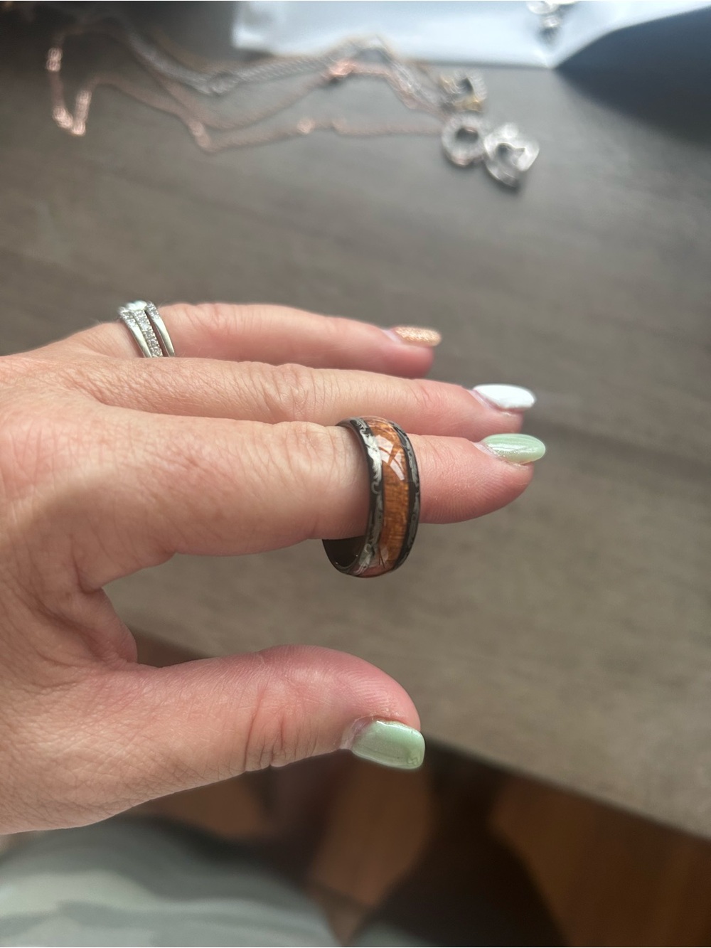 Men's Brown Wood Inlay Ring with Dark Band